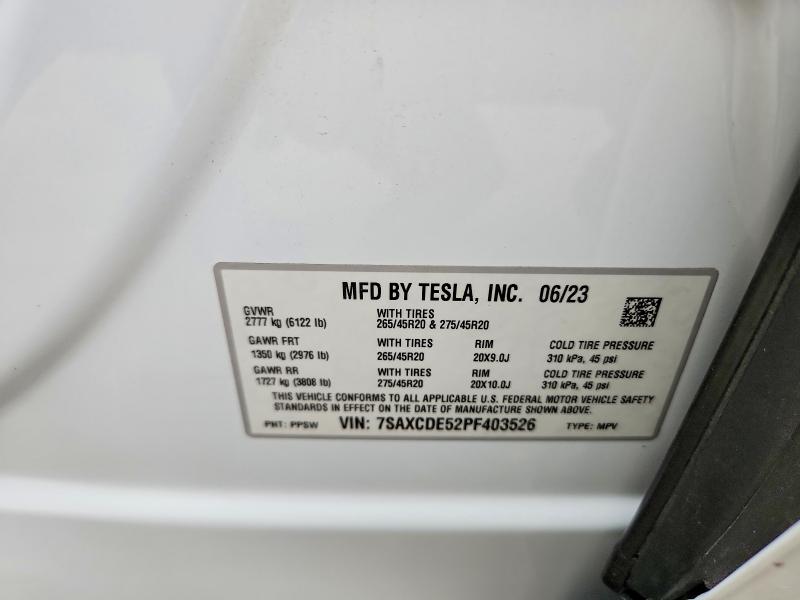Aukcja sprzedaży 2023 Tesla Model X, vin: 7SAXCDE52PF403526, numer aukcji: 57918266