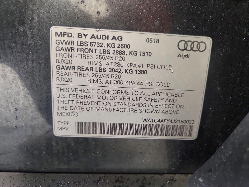 56981516 :رقم المزاد ، WA1C4AFY4J2180023 vin ، 2018 Audi Sq5 مزاد بيع