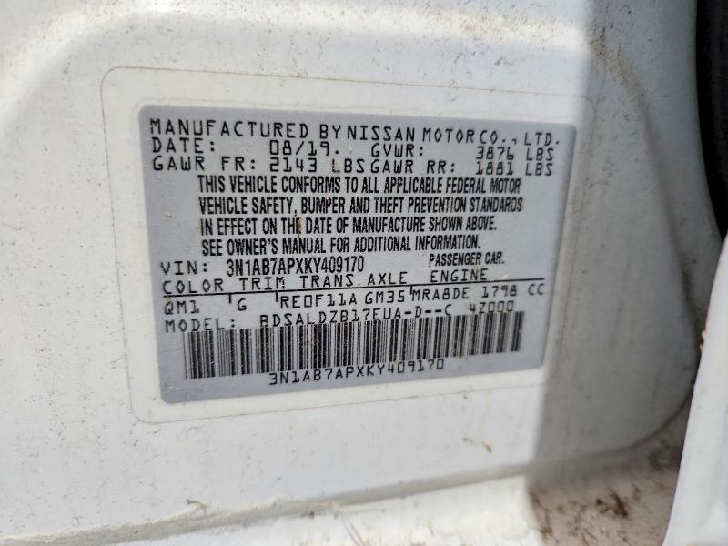 Aukcja sprzedaży 2019 Nissan Sentra, vin: 3N1AB7APXKY409170, numer aukcji: 56668956