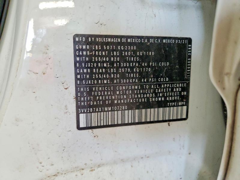 Aukcja sprzedaży 2021 Volkswagen Tiguan, vin: 3VV2B7AX1MM107280, numer aukcji: 56276746