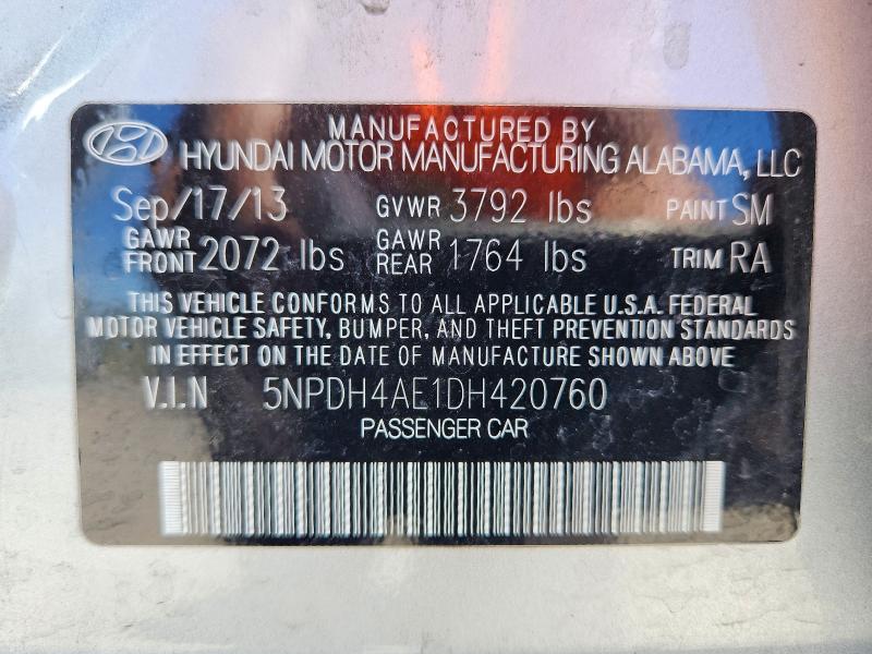 85458185 :رقم المزاد ، 5NPDH4AE1DH420760 vin ، 2013 Hyundai Elantra مزاد بيع