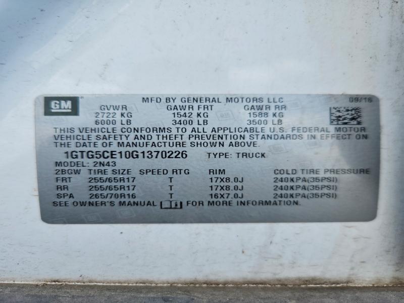 Aukcja sprzedaży 2016 Gmc Canyon, vin: 1GTG5CE10G1370226, numer aukcji: 57507126