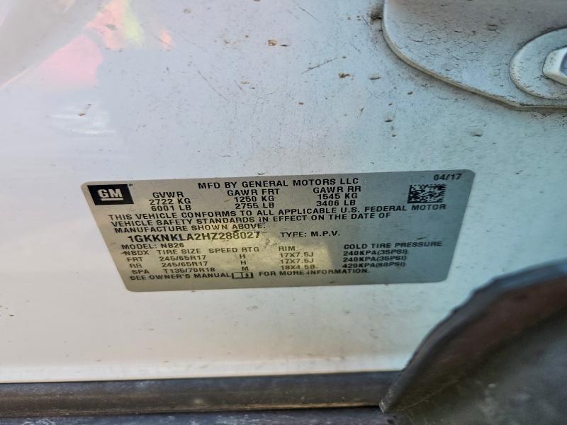 2017 Gmc Acadia მანქანა იყიდება აუქციონზე, vin: 1GKKNKLA2HZ288027, აუქციონის ნომერი: 56900586