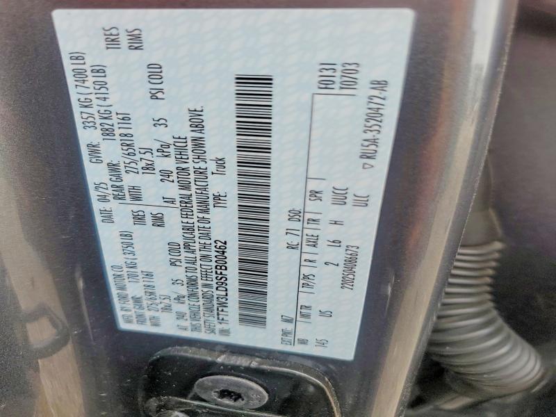 Aukcja sprzedaży 2025 Ford F150, vin: 1FTFW3LD9SFB00462, numer aukcji: 54899756