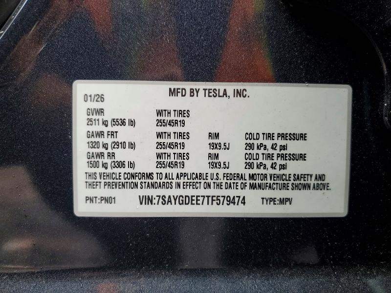 Продаж на аукціоні авто 2026 Tesla Model Y, vin: 7SAYGDEE7TF579474, номер лоту: 58352106