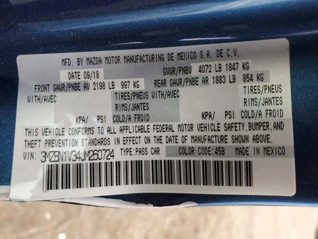 Продаж на аукціоні авто 2018 Mazda 3, vin: 3MZBN1V34JM260724, номер лоту: 57893856