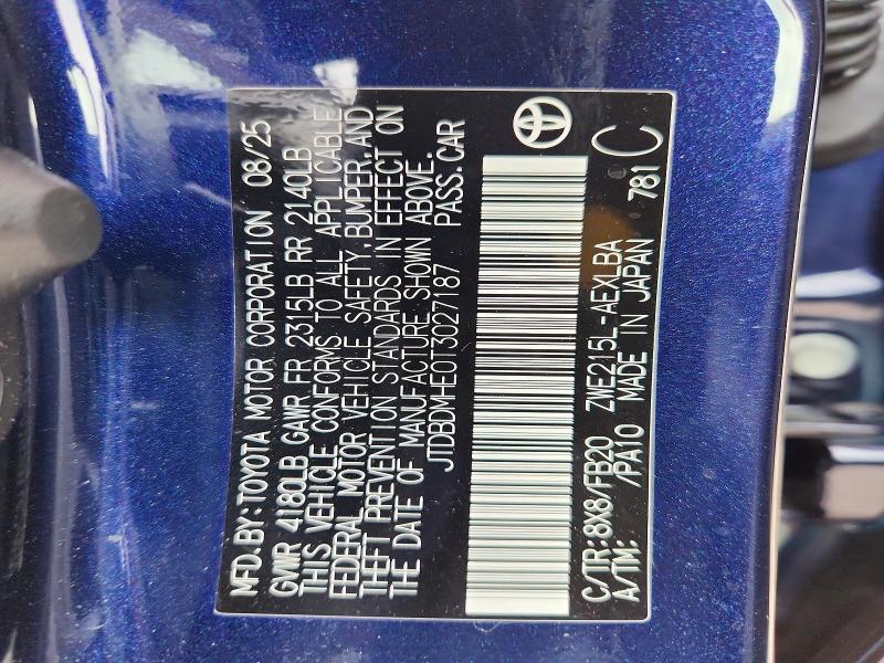 2026 Toyota Corolla Hybrid მანქანა იყიდება აუქციონზე, vin: JTDBDMHE0T3027187, აუქციონის ნომერი: 56961226