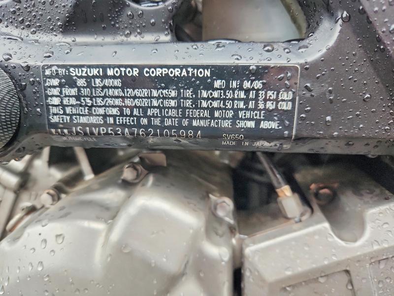 2006 Suzuki Sv650 მანქანა იყიდება აუქციონზე, vin: JS1VP53A762105984, აუქციონის ნომერი: 56943676