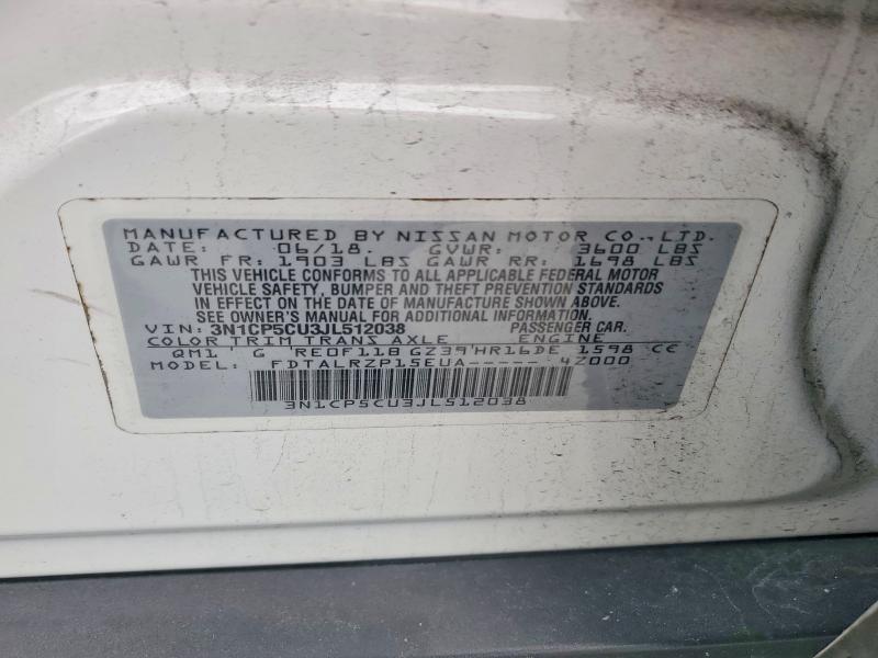 2018 Nissan Kicks მანქანა იყიდება აუქციონზე, vin: 3N1CP5CU3JL512038, აუქციონის ნომერი: 55794366