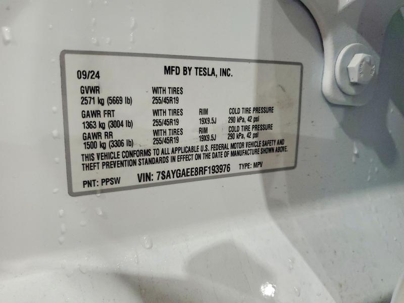 Aukcja sprzedaży 2024 Tesla Model Y, vin: 7SAYGAEE8RF193976, numer aukcji: 55990666