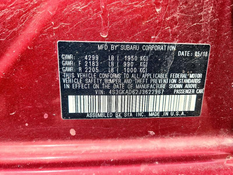 Aukcja sprzedaży 2018 Subaru Impreza, vin: 4S3GKAD62J3622967, numer aukcji: 55951796