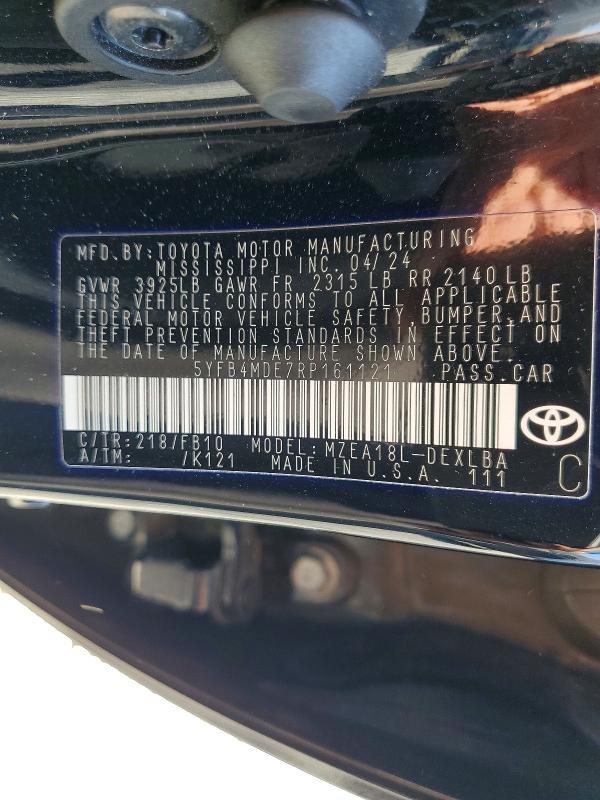 Продаж на аукціоні авто 2024 Toyota Corolla, vin: 5YFB4MDE7RP161121, номер лоту: 55872416