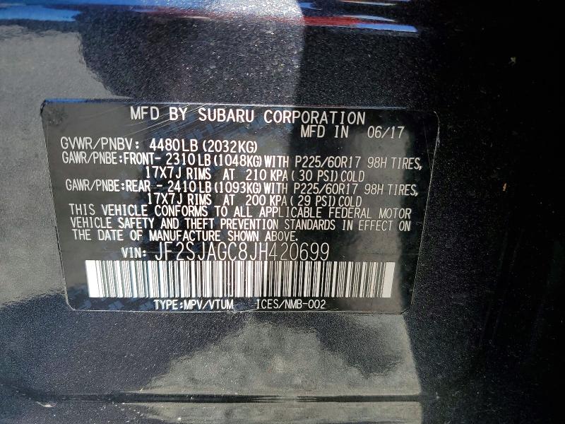 55958166 :رقم المزاد ، JF2SJAGC8JH420699 vin ، 2018 Subaru Forester مزاد بيع