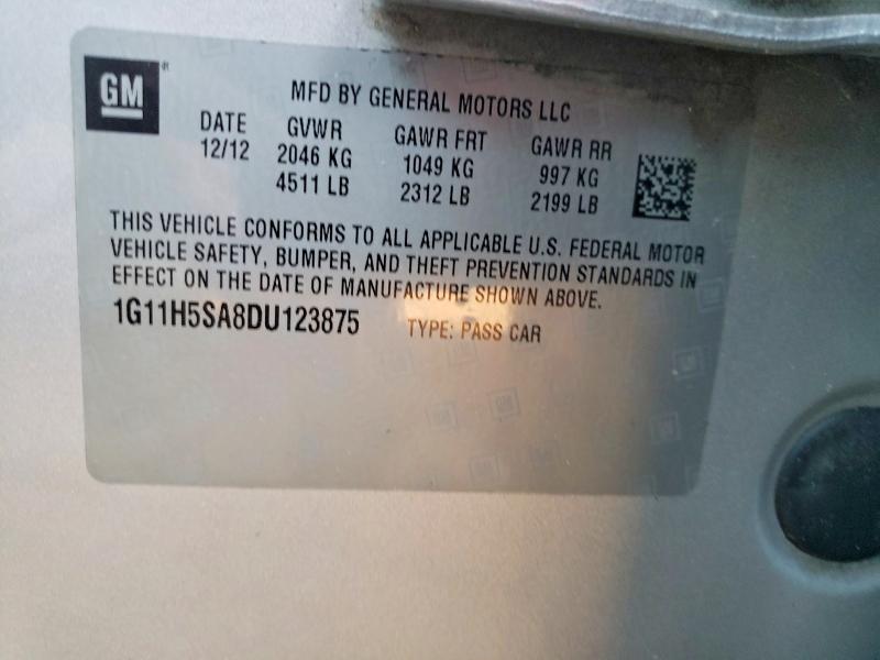 55685066 :رقم المزاد ، 1G11H5SA8DU123875 vin ، 2013 Chevrolet Malibu مزاد بيع