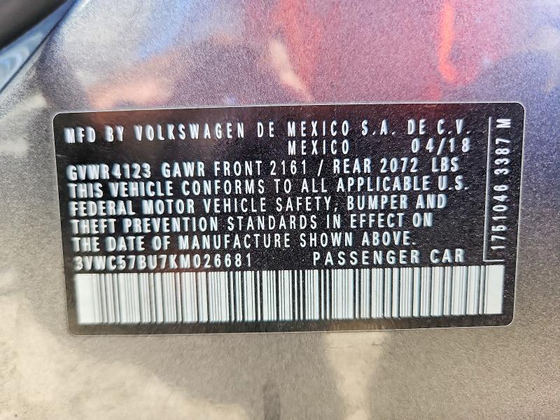 55987586 :رقم المزاد ، 3VWC57BU7KM026681 vin ، 2019 Volkswagen Jetta مزاد بيع