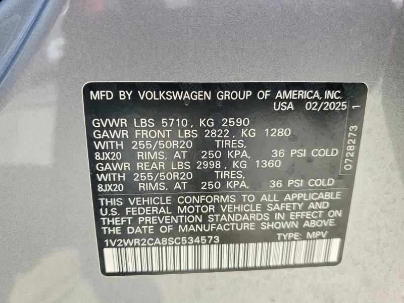 57529936 :رقم المزاد ، 1V2WR2CA8SC534573 vin ، 2025 Volkswagen Atlas مزاد بيع