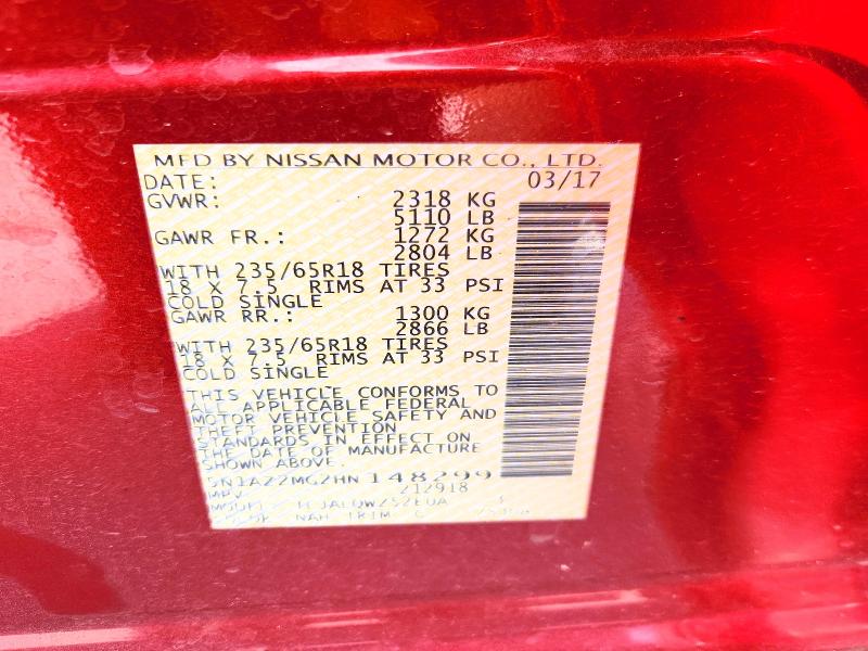 2017 Nissan Murano მანქანა იყიდება აუქციონზე, vin: 5N1AZ2MG2HN148299, აუქციონის ნომერი: 55956676