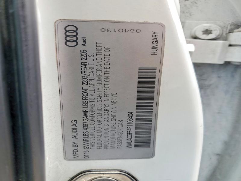 2015 Audi A3 მანქანა იყიდება აუქციონზე, vin: WAUACGFF4F1106404, აუქციონის ნომერი: 56371406