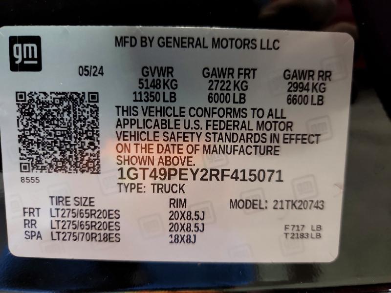 58028696 :رقم المزاد ، 1GT49PEY2RF415071 vin ، 2024 Gmc Sierra مزاد بيع