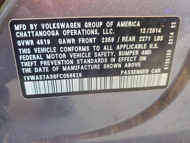 Aukcja sprzedaży 2015 Volkswagen Passat, vin: 1VWAS7A38FC056529, numer aukcji: 59208786