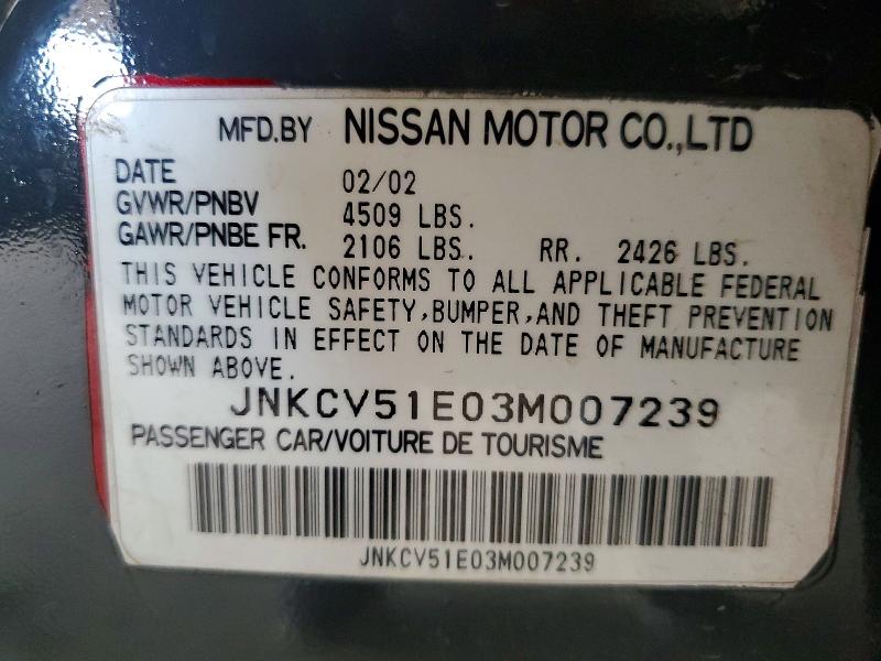 58777726 :رقم المزاد ، JNKCV51E03M007239 vin ، 2003 Infiniti G35 مزاد بيع