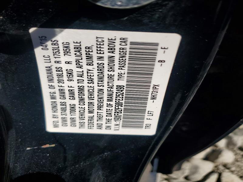 Продажа на аукционе авто 2015 Honda Civic, vin: 19XFB2F58FE252498, номер лота: 56400106