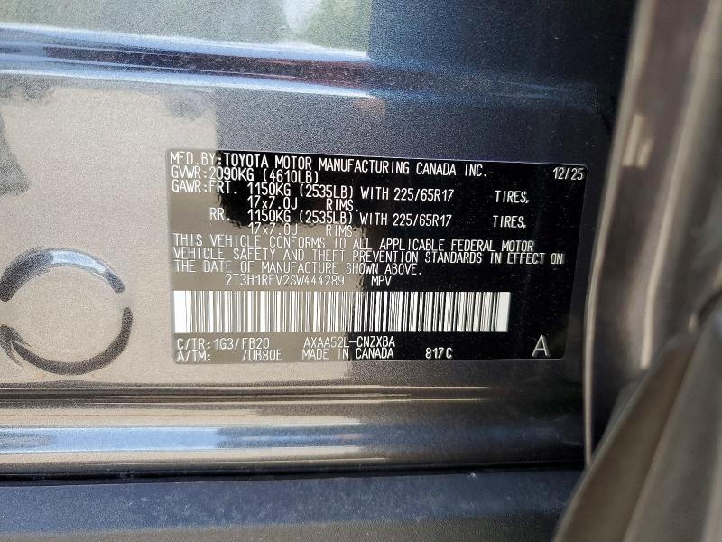 Продажа на аукционе авто 2025 Toyota Rav4, vin: 2T3H1RFV2SW444289, номер лота: 59584586