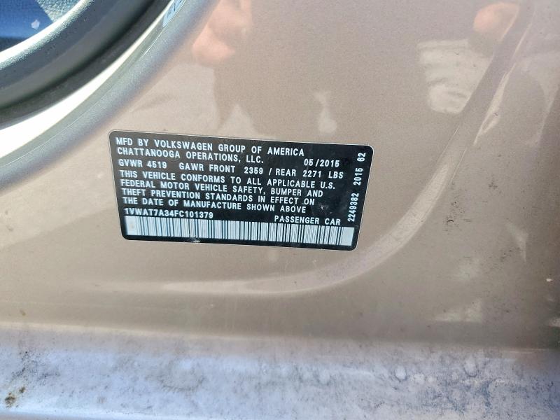 58956646 :رقم المزاد ، 1VWAT7A34FC101379 vin ، 2015 Volkswagen Passat مزاد بيع
