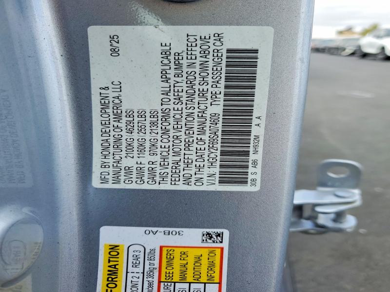 57893376 :رقم المزاد ، 1HGCY2F69SA074609 vin ، 2025 Honda Accord مزاد بيع