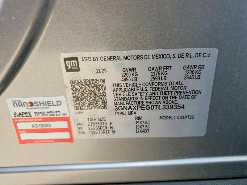 Продаж на аукціоні авто 2026 Chevrolet Equinox, vin: 3GNAXPEG0TL339354, номер лоту: 57188046