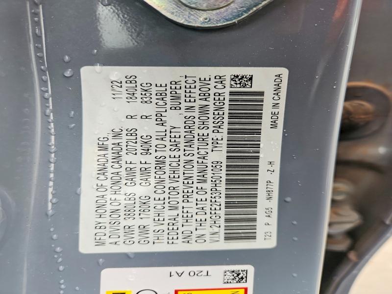 Продаж на аукціоні авто 2023 Honda Civic, vin: 2HGFE2F53PH501059, номер лоту: 57867696