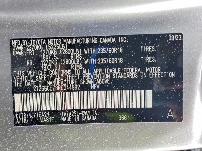 2024 Lexus Nx მანქანა იყიდება აუქციონზე, vin: 2T2GGCEZ8RC044992, აუქციონის ნომერი: 57357336
