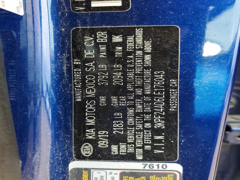 58049506 :رقم المزاد ، 3KPF24AD6LE176043 vin ، 2020 Kia Forte مزاد بيع