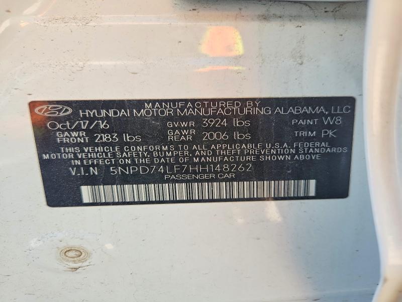 Aukcja sprzedaży 2017 Hyundai Elantra, vin: 5NPD74LF7HH148262, numer aukcji: 59373356