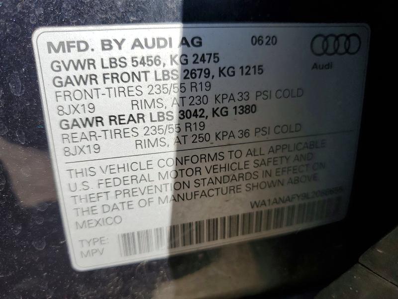 2020 Audi Q5 მანქანა იყიდება აუქციონზე, vin: WA1ANAFY9L2088655, აუქციონის ნომერი: 56083136