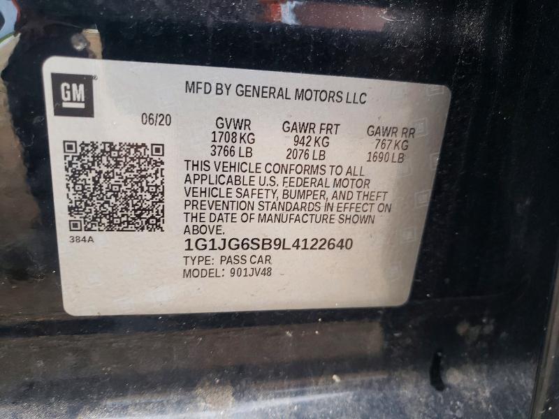 2020 Chevrolet Sonic მანქანა იყიდება აუქციონზე, vin: 1G1JG6SB9L4122640, აუქციონის ნომერი: 56666826