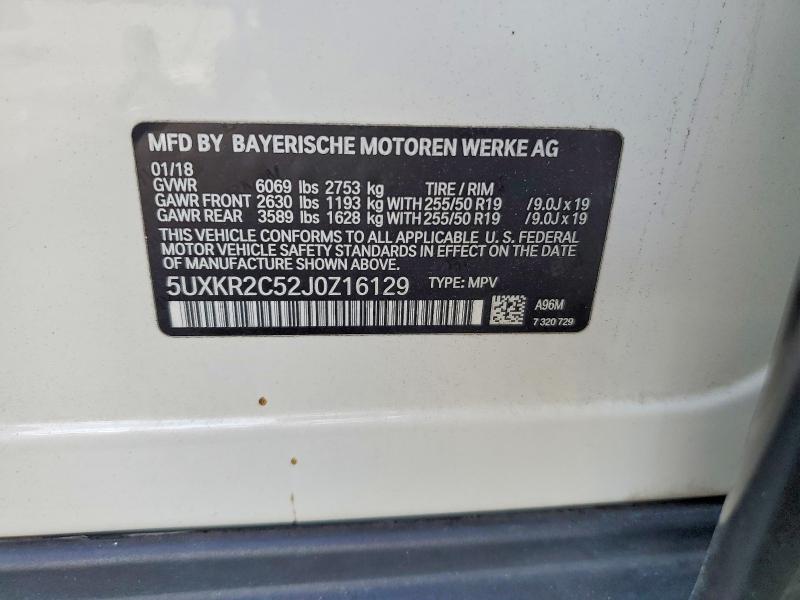 57926516 :رقم المزاد ، 5UXKR2C52J0Z16129 vin ، 2018 Bmw X5 مزاد بيع