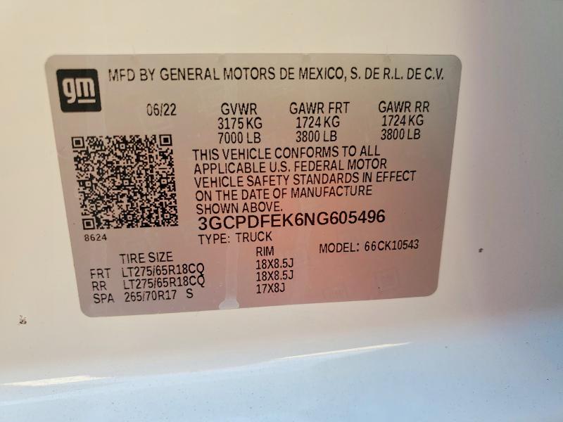 57434906 :رقم المزاد ، 3GCPDFEK6NG605496 vin ، 2022 Chevrolet Silverado مزاد بيع