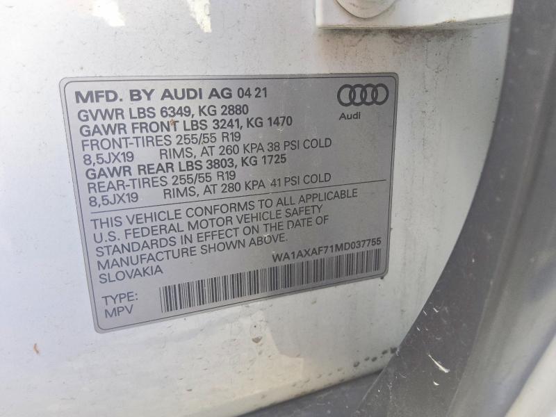 Aukcja sprzedaży 2021 Audi Q7, vin: WA1AXAF71MD037755, numer aukcji: 56173806
