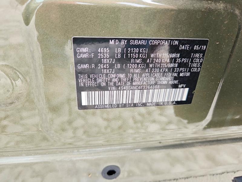 Aukcja sprzedaży 2019 Subaru Outback, vin: 4S4BSANC4K3364088, numer aukcji: 57873056