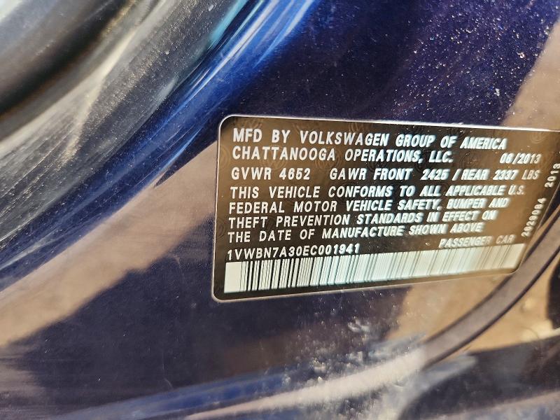 Продажа на аукционе авто 2014 Volkswagen Passat, vin: 1VWBN7A30EC001941, номер лота: 57198246