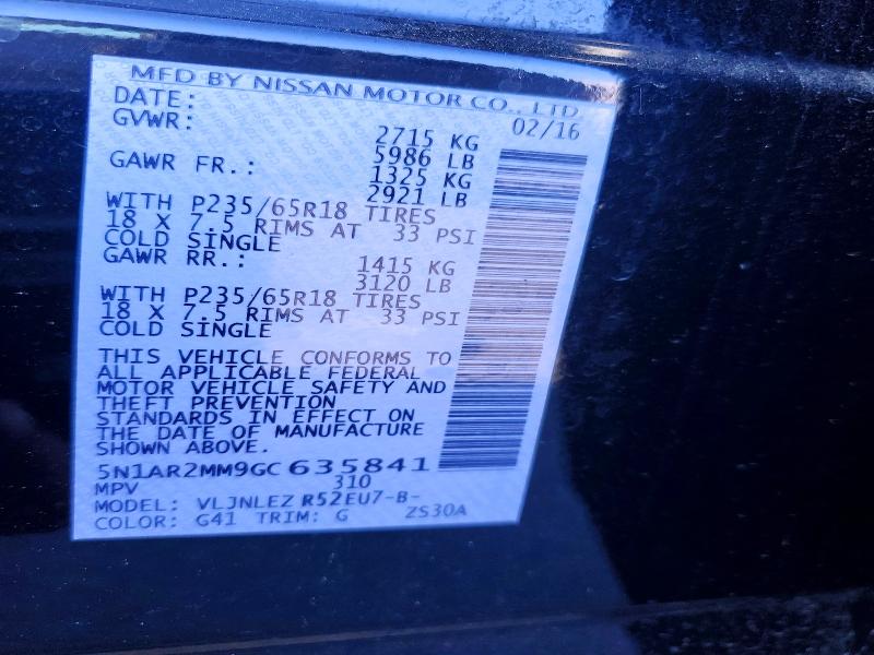 Продажа на аукционе авто 2016 Nissan Pathfinder, vin: 5N1AR2MM9GC635841, номер лота: 58230126
