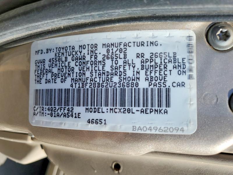 Aukcja sprzedaży 2002 Toyota Avalon, vin: 4T1BF28B62U236880, numer aukcji: 56081076
