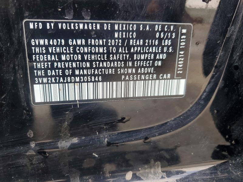 55181536 :رقم المزاد ، 3VW2K7AJ8DM305846 vin ، 2013 Volkswagen Jetta مزاد بيع