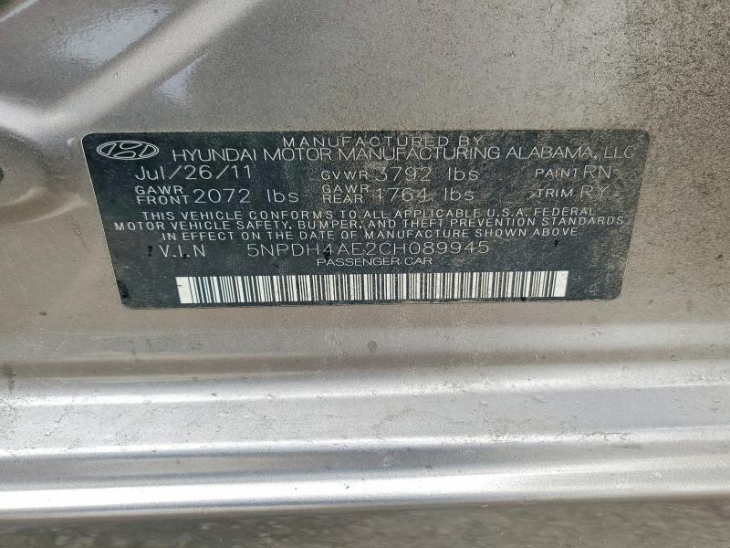 56081036 :رقم المزاد ، 5NPDH4AE2CH089945 vin ، 2012 Hyundai Elantra مزاد بيع