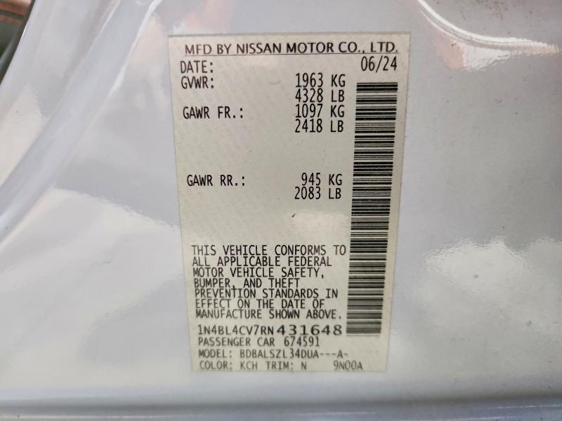 Продажа на аукционе авто 2024 Nissan Altima, vin: 1N4BL4CV7RN431648, номер лота: 56239016