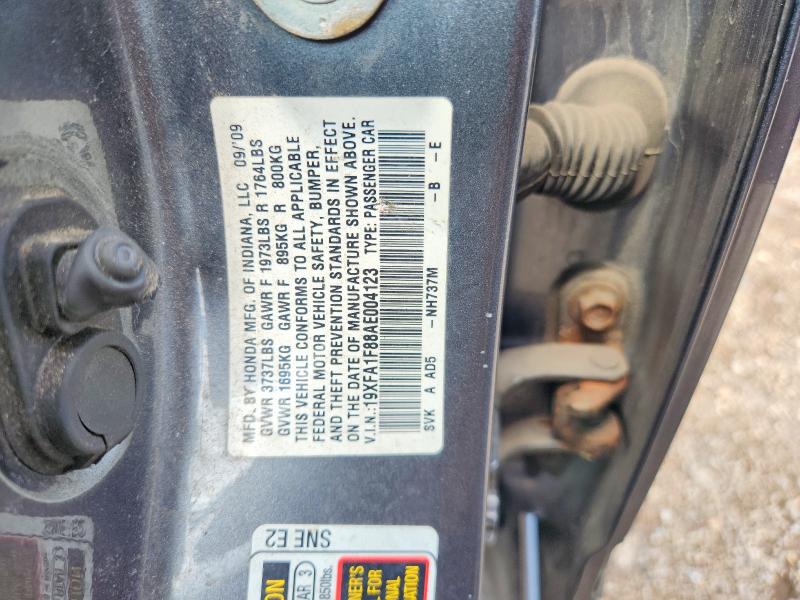 2010 Honda Civic მანქანა იყიდება აუქციონზე, vin: 19XFA1F88AE004123, აუქციონის ნომერი: 57343936
