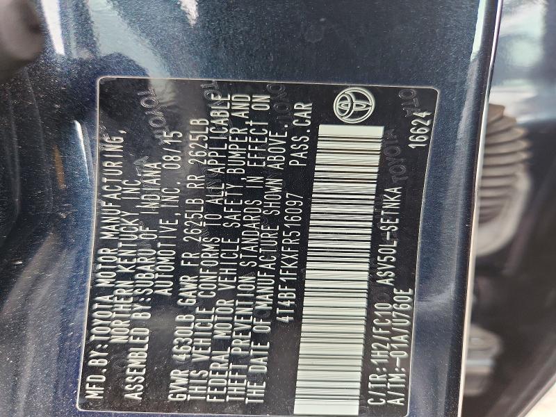 Aukcja sprzedaży 2015 Toyota Camry, vin: 4T4BF1FKXFR516097, numer aukcji: 57041916