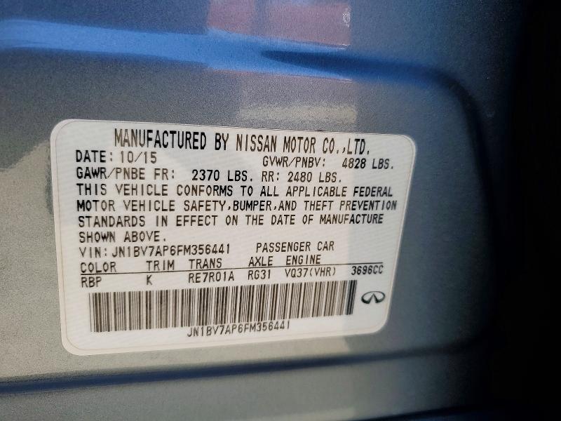 2015 Infiniti Q50 მანქანა იყიდება აუქციონზე, vin: JN1BV7AP6FM356441, აუქციონის ნომერი: 58825486