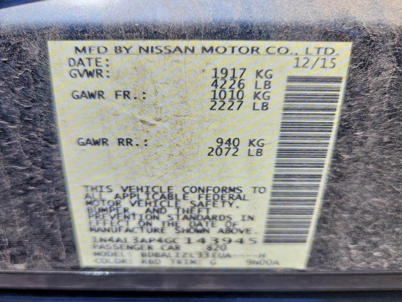 Aukcja sprzedaży 2016 Nissan Altima, vin: 1N4AL3AP4GC143945, numer aukcji: 55844856